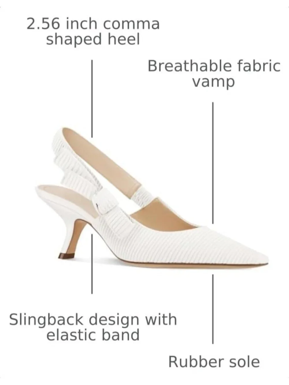 Women's Slingback Kitten Heels White Closed Pointed Toe Kitten Bowknot Slip On